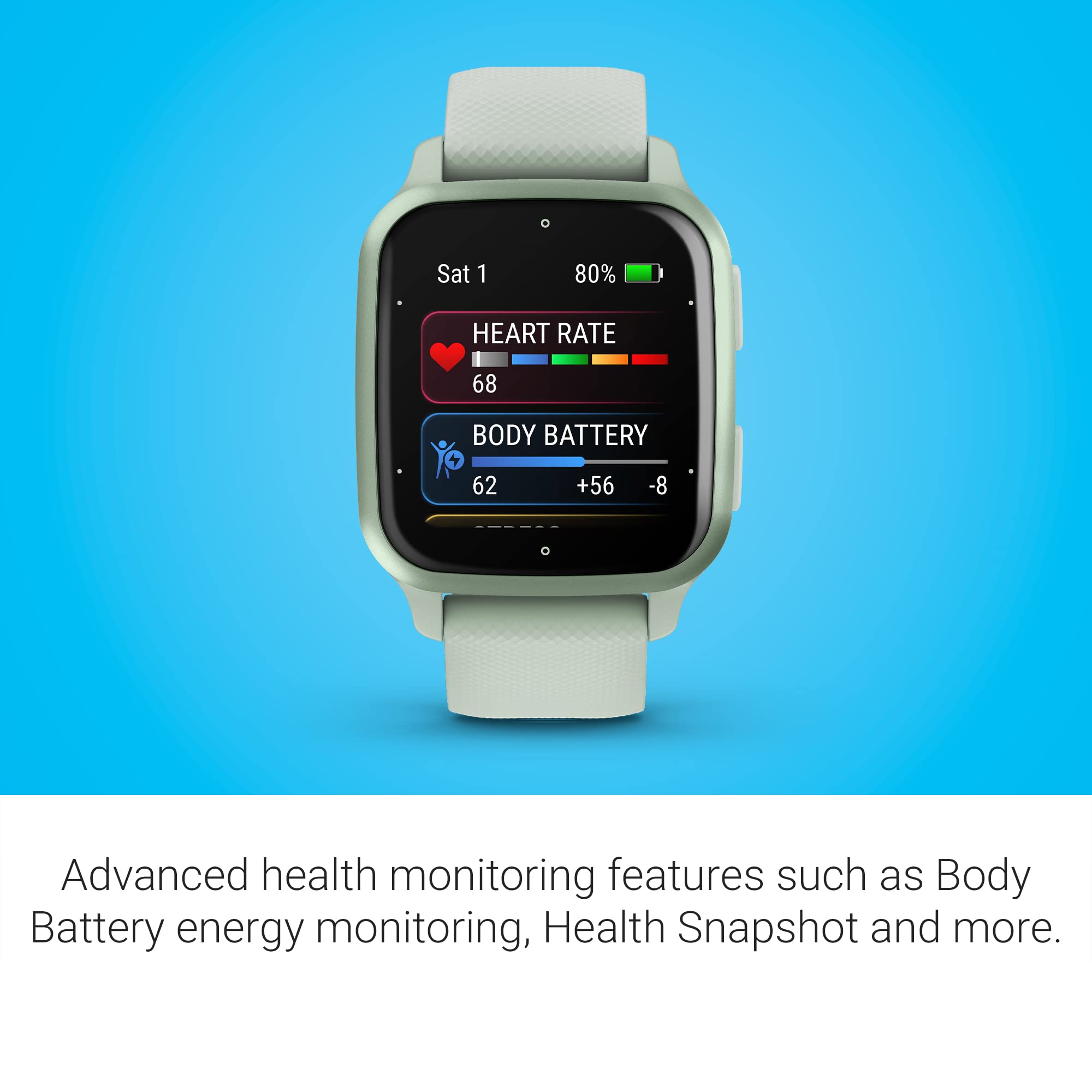 Garmin Venu Sq 2 GPS Smartwatch ƒ?? 40mm ƒ?? Cool Mint Case with Cool Mint Silicone Band ƒ?? 010-02701-02