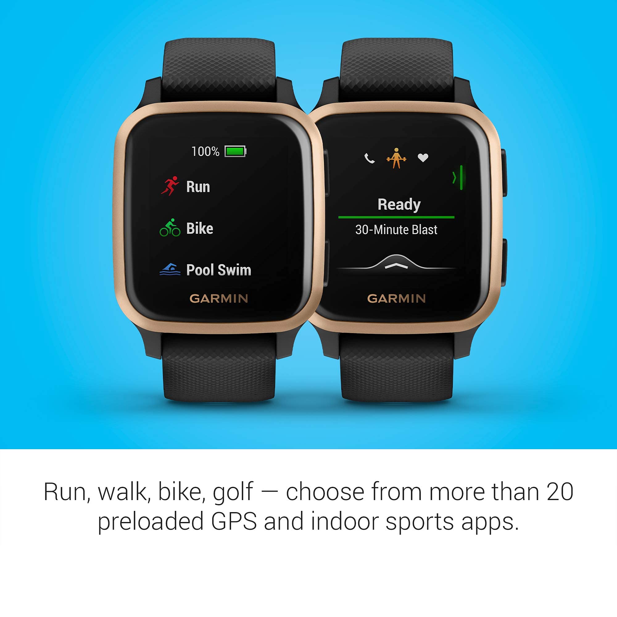Garmin Venu Sq Music Edition GPS Smartwatch ƒ?? 33mm Rose Gold and Black ƒ?? 010-02426-05