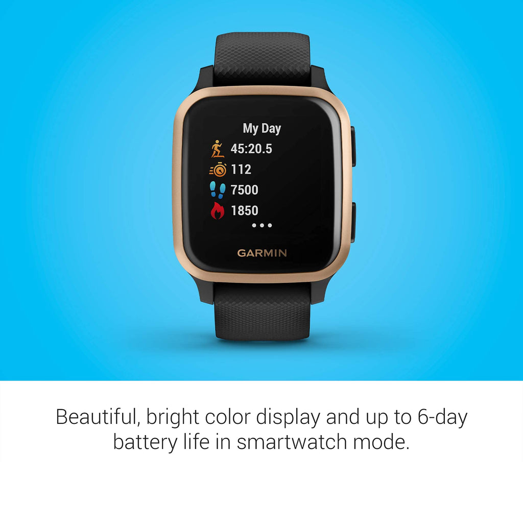Garmin Venu Sq Music Edition GPS Smartwatch ƒ?? 33mm Rose Gold and Black ƒ?? 010-02426-05