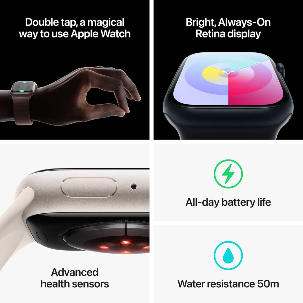 Apple Watch Series 9 (GPS + Cellular) 41mm Stainless Steel Case w/ Storm Blue Sport Band ƒ?? M/L ƒ?? Silver ƒ?? MRJ33LL/A