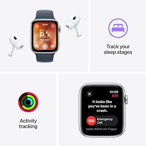 Apple Watch SE 2nd Gen GPS 44mm Silver Aluminum Case Blue Sport Loop - MREF3LL/A