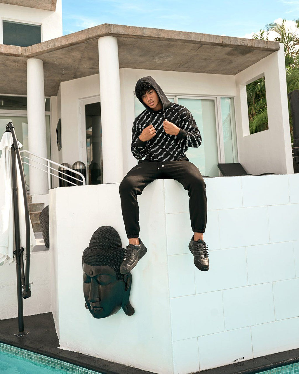 SG LOGO REPEAT HOODIE PULLOVER BLACK