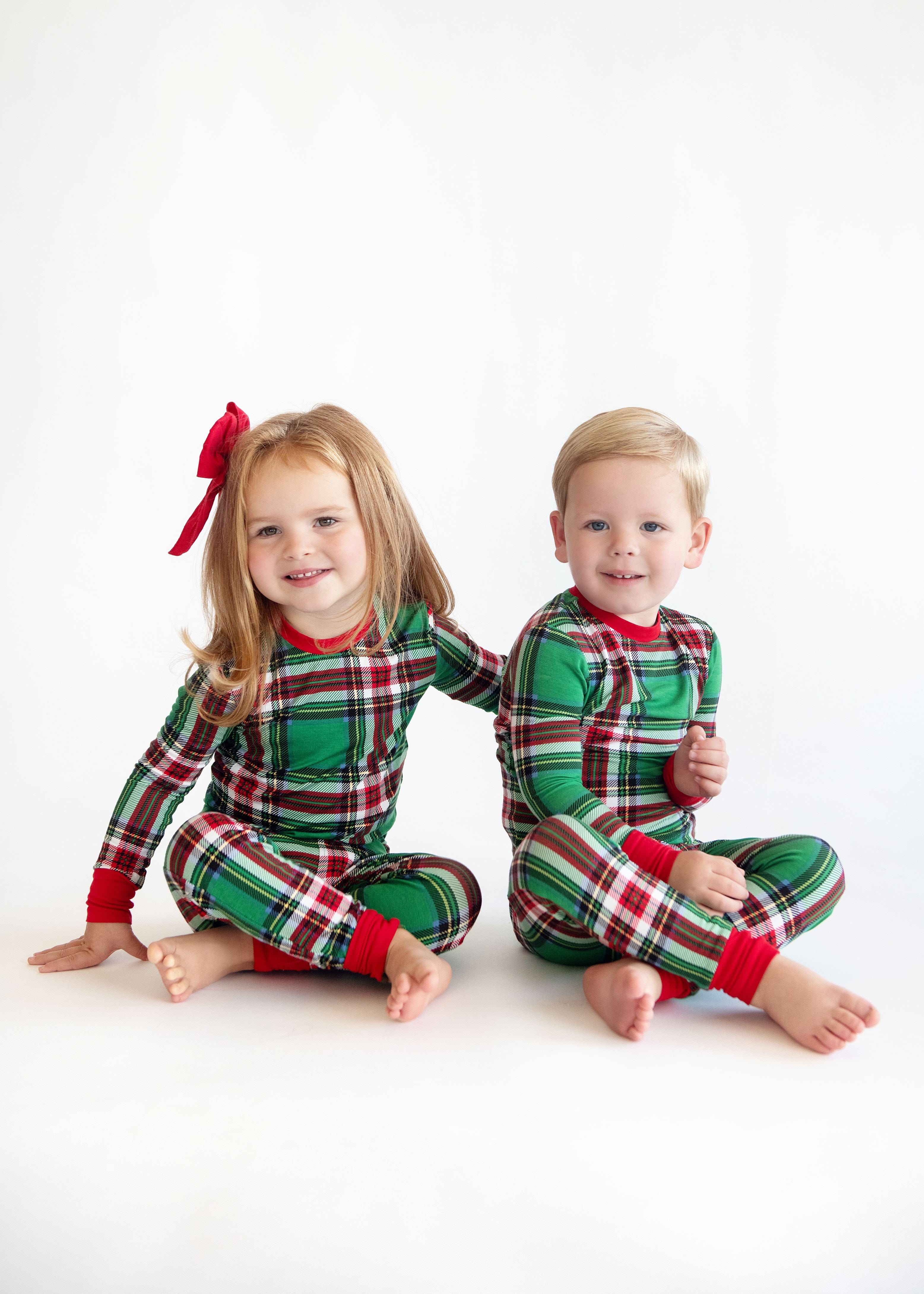 Snug-Fitting Unisex Toddler Matching Set - Green Plaid