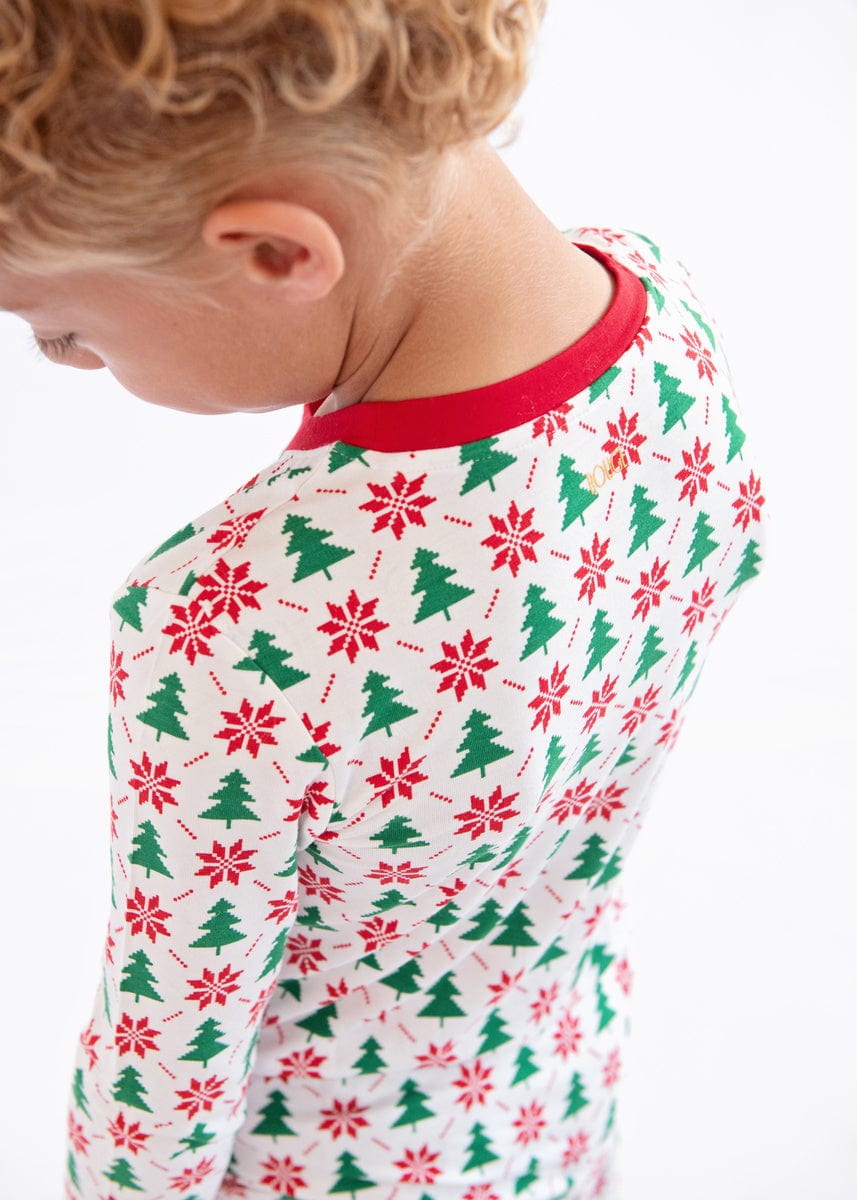 Snug-Fitting Unisex Tween Matching Set - Poinsettia and Tree
